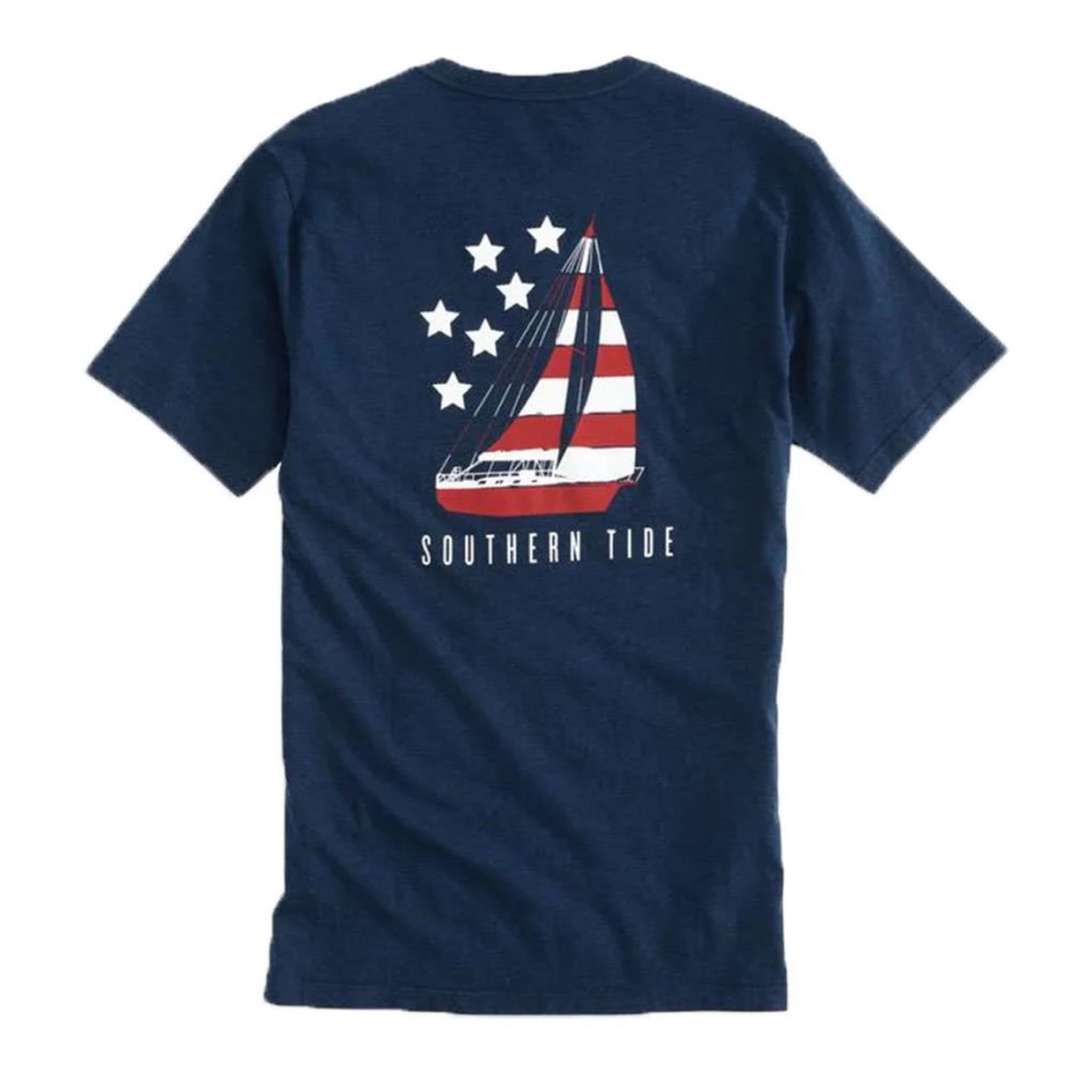 Southern Tide Navy Patriotic Sail Heathered T-Shirt Size Small - Picture 2 of 6